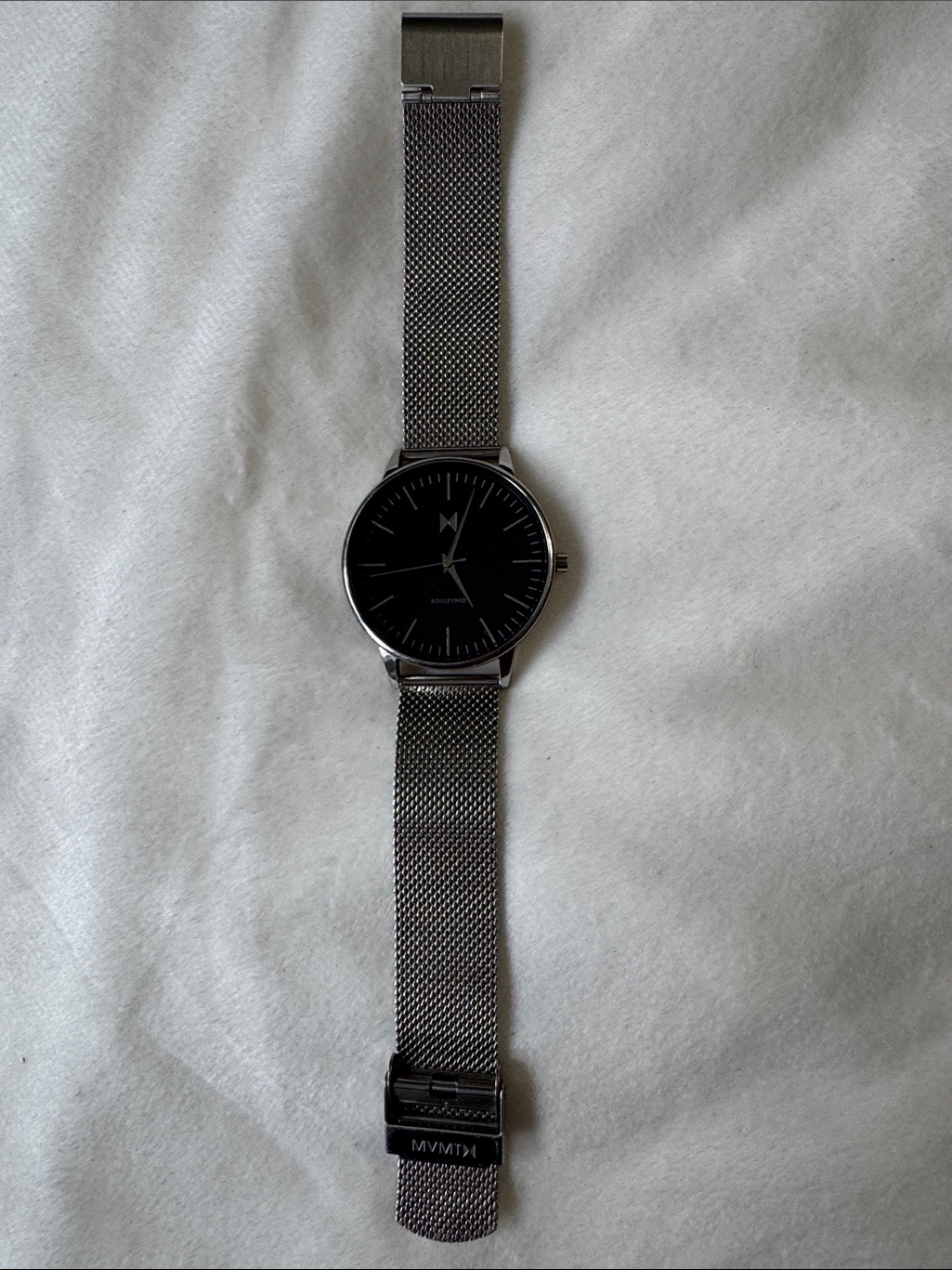 Mvmt Black Dial Watch With Silver Mesh Bracelet